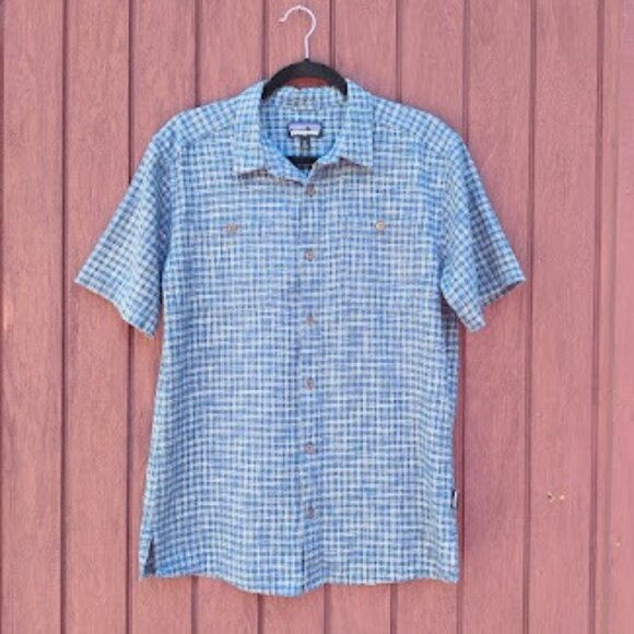 PATAGONIA | Blue Back Step Cotton Hemp Blend Button Down Short Sleeve Shirt M - Picture 2 of 10